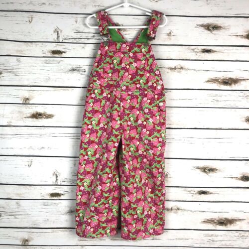 Lilly Pulitzer Girls Overalls Size 4 Strawberry Print Carpenter Overall Pants