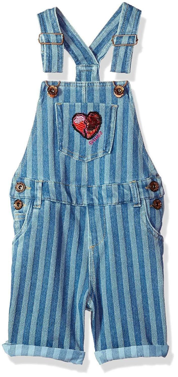 GUESS Girls' Denim Shortall, Enzime Stripe Wash, Size 5