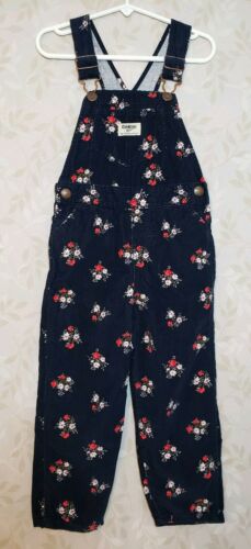 OshKosh Girl's Spring Navy Floral Pant Corduroy Overalls Size 4T