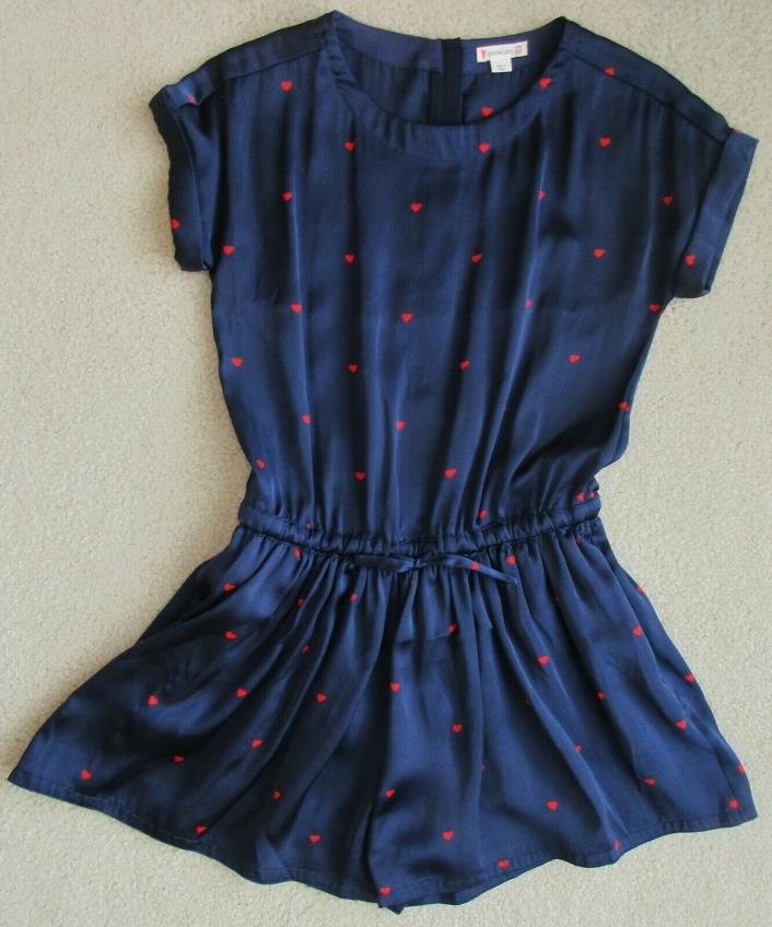 CREWCUTS 12 Girls Short Sleeve Navy Blue Hearts Romper