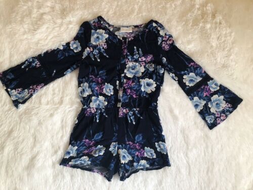 Girls Size 8 Long Bell Sleeve Floral Romper