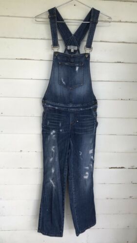 Guess Overalls Distressed Paint 26 Boho Bibs Denim Jean Boho Hipster Cute Chic