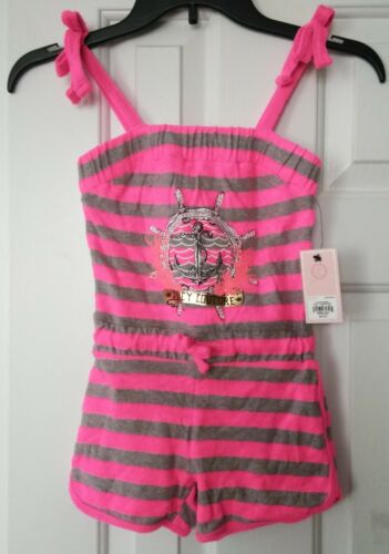 Juicy Couture Anchor Pink Striped Terry Ship Wrecked Romper-Girls Size:XS(5-6)
