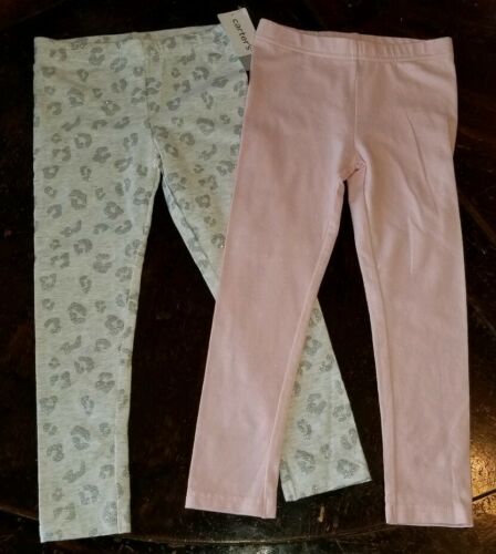 Girls Carter's Leggings Size 4T Pink Glitter Gray Glitter Cheetah Print NWT