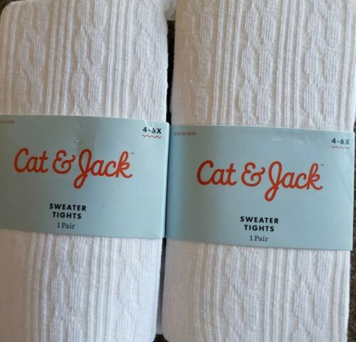 Two (2) Pair Cat & Jack Brand WHITE Sweater Tights Girl's Size 4-6X NEW (25)