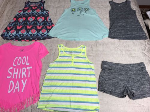 GIRLS LOT OF 6 Spring Summer Justice Clothes Tanks T-shirt Shorts Size 14