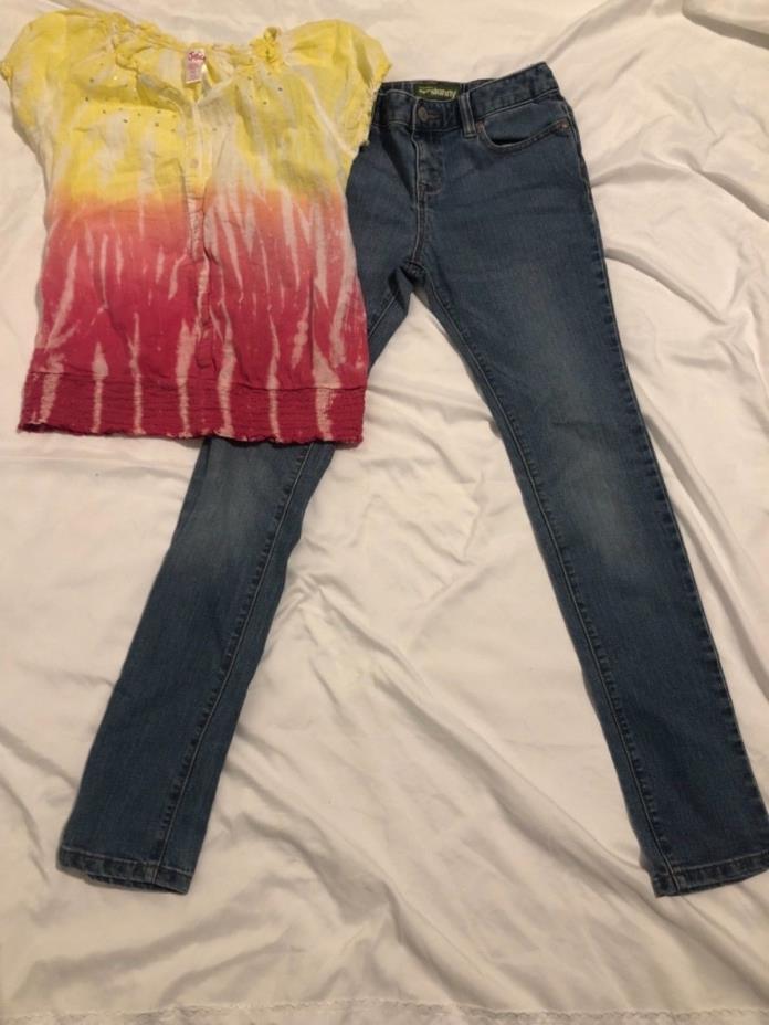 Girls Mixed Clothing Lot Size 12 Justice & Old Navy Multi-Colored Jeans & Top