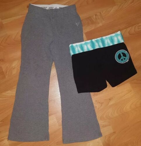 JUSTICE GIRLS SIZE 6 GRAY PANTS AND BLACK SHORTS LOT OF 2 peace sign