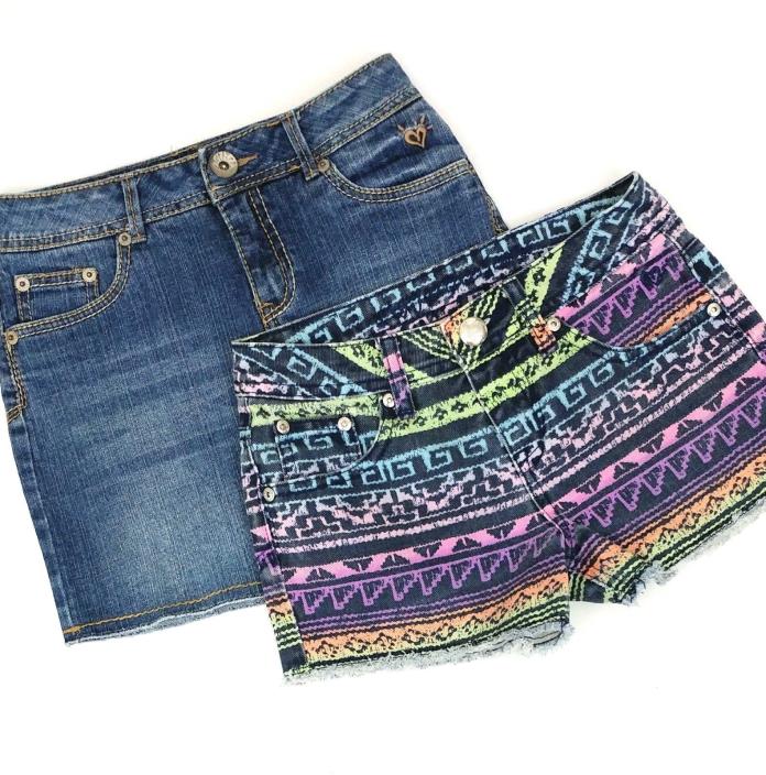 Justice Girls Size 10R Jean Skort/Skirt and Multi-colored Jean Shorts ~ Lot of 2