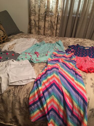 8 LOT PIECES GIRLS SIZE MEDIUM (7/8)/ 3 SHORTS 1 LONG DRESS AND 4 TOPS