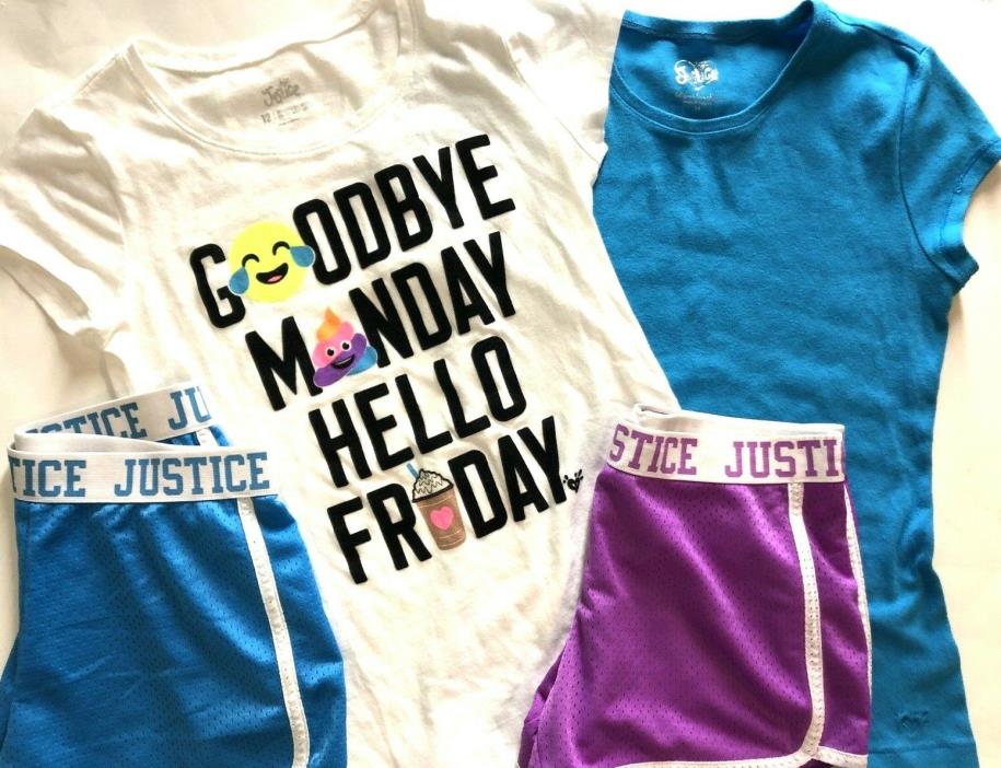 Justice Lot 4 Summer Mesh Shorts and T-Shirt Tops Purple, Blue Girls Size 12