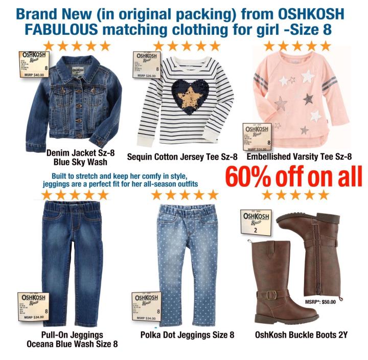 OSHKOSH. BRAND NEW! Fabulous Matching clothing set with boots for girl Size 8
