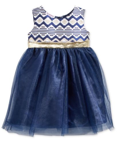 Blueberi Boulevard Brocade & Tulle Dress, Baby Girls (0-24 months) - Navy Blue