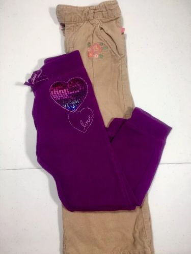 OshKosh Girls Pants 2 Piece Bundle Purple Sweatpants Brown Cords Size 4