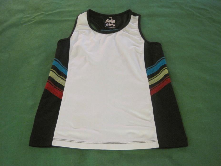 LUCKY IN LOVE Girl's Tennis Spin Running Top Athletic Shirt Sz 14 White / Black