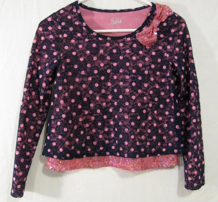Justice Pink Sequins and Navy Blue Lace Girls Top Size 12