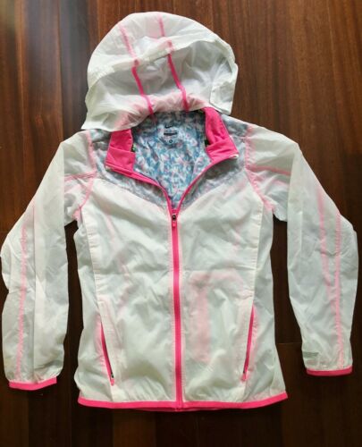 Nike Kids Girl White Windbreaker Coat Spring Jacket Pink Trim Zip M 8 10