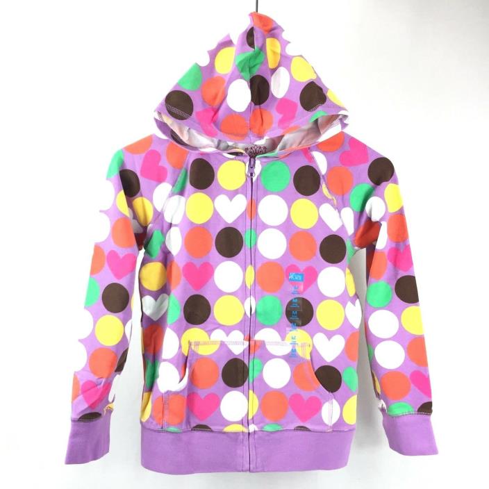 NWT The Children's Place Purple Hoodie with Colored Hearts & Dot Pattern Sz 7/8M