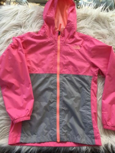 THE NORTH FACE Jacket Girls 14/16 Pink Grey Hooded Windbreaker Dryvent