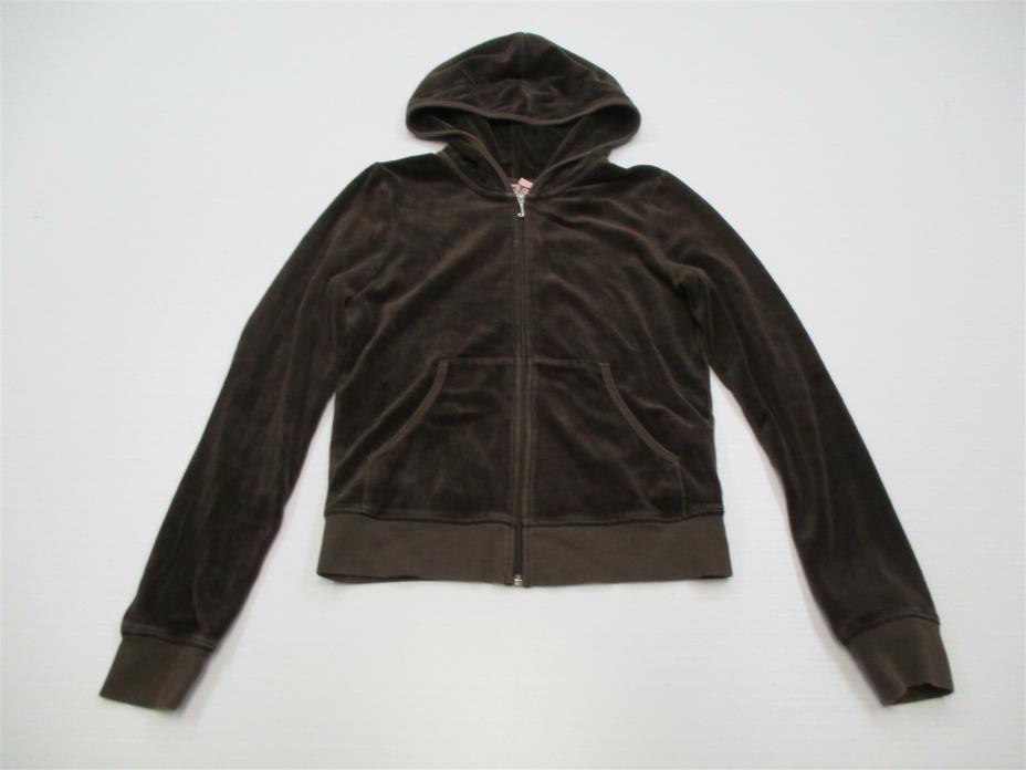 JUICY COUTURE K4981 Youth Girl's Size M Queen Logo Brown Velour  Sweater