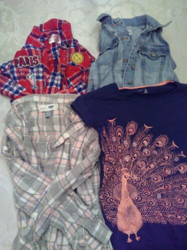4 Piece Girls Top Tshirt Lot Size 10 - 12 Faded Jean Jacket Button Down Peakcock
