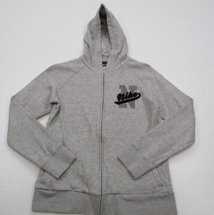 NIKE #K5274 Girls Youth Size XL Hooded Zip Up Light Gray Cotton Sweatshirt