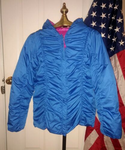 Land's End Reversible Goose Down Puffer Coat Children's Size XL 16 Blue Pink