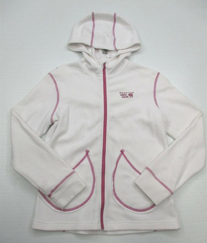 MOUNTAIN HARDWEAR #K7235 Youth Girls Size L White Fleece Hooded Zip Up Jacket