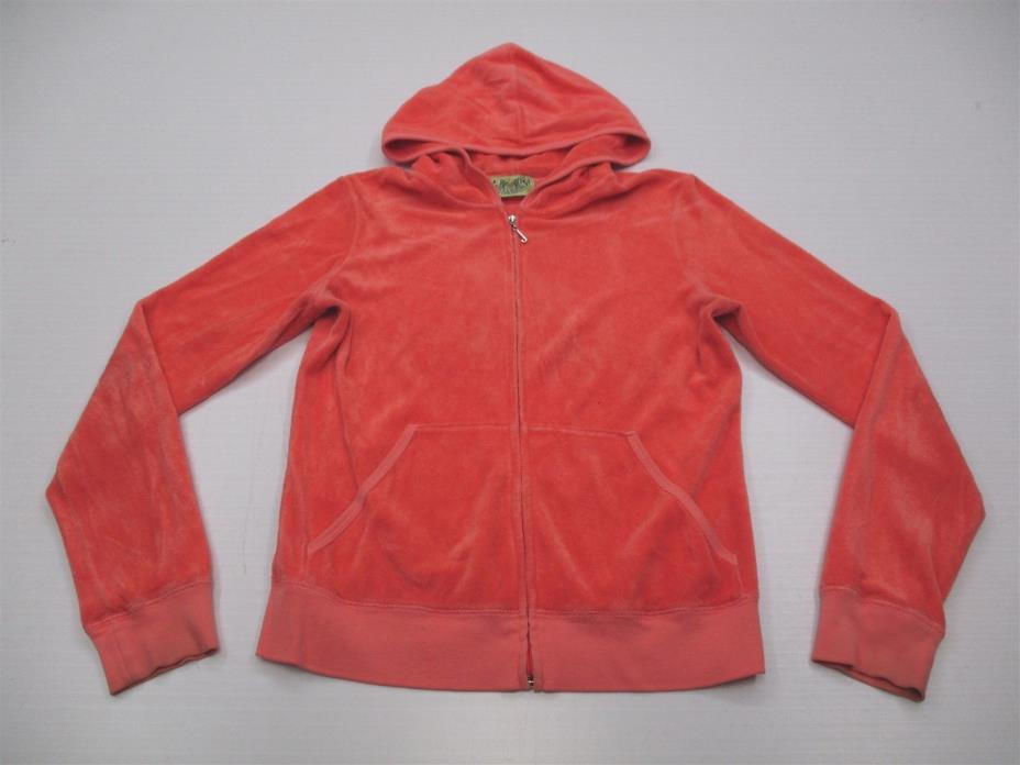 JUICY COUTURE K3070 Youth Girl's Size L Full Zip Terry Cotton Coral Track Hoodie