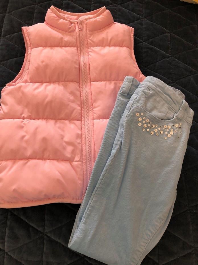 Gymboree Girls Size 6 Pink Puffer Vest with Blue Corduroy Jeans