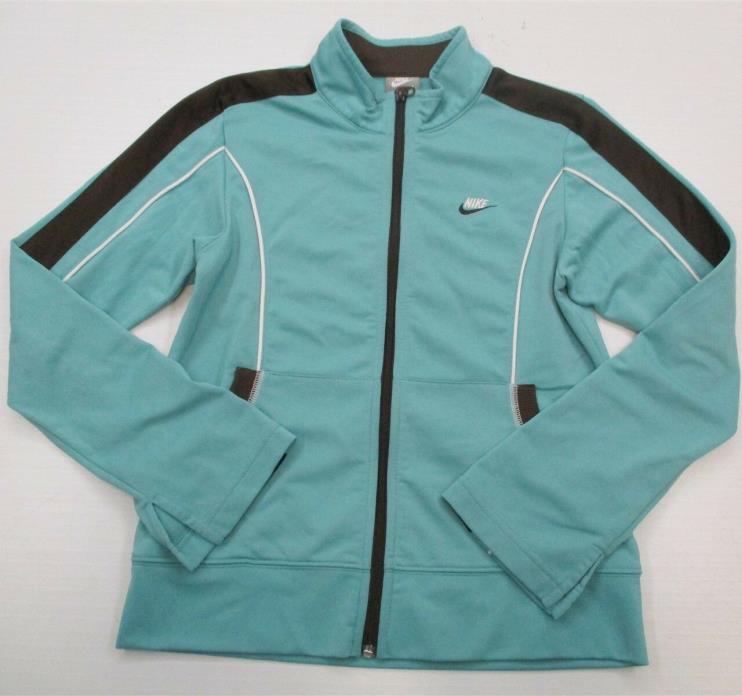NIKE #K1429 Girls Size L Athletic Fitted Zip Up Brown Aqua Blue Track Jacket