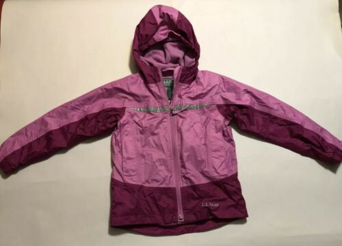 LL Bean Girls Pink Nylon Fleece Lined Zip Up Jacket Coat w/ Hood Size Medium 5-6