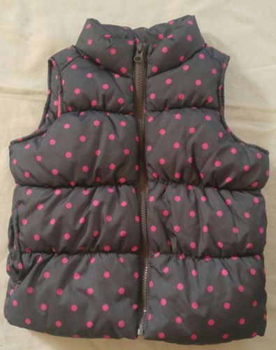 Old Navy Girl's Child XS 5 Puffy Vest Puffy Pink Polka Dot Pockets Winter Snow