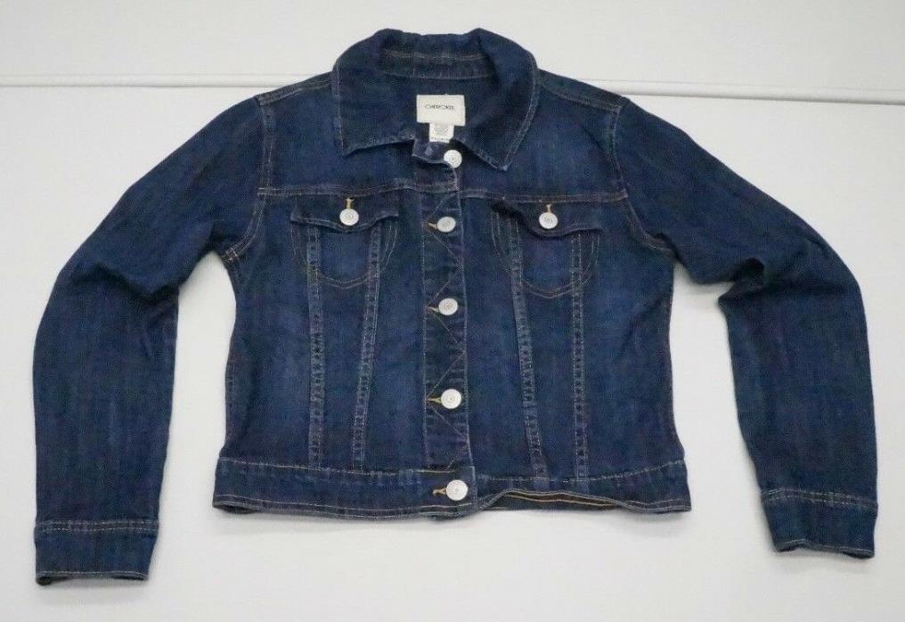 Cherokee Girls Youth XL 14-16 Blue Cotton Blend Cropped Denim Jean Jacket