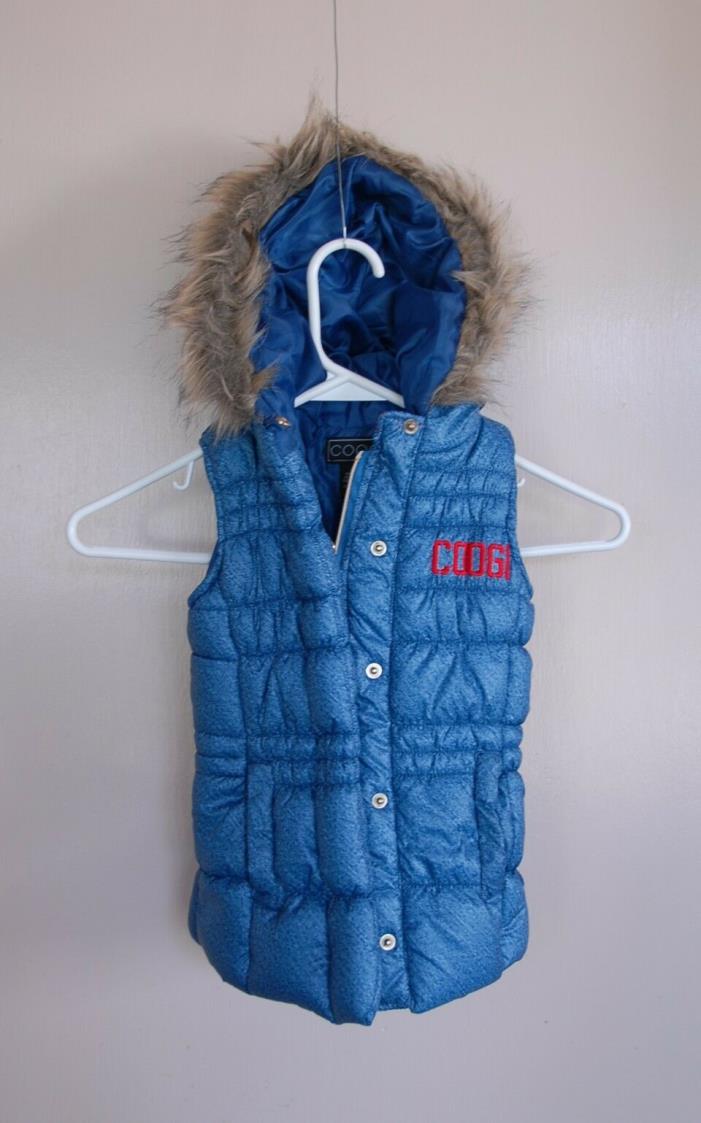 Coogi hooded puffy vest girls size 4,  blue with zipper and snaps.