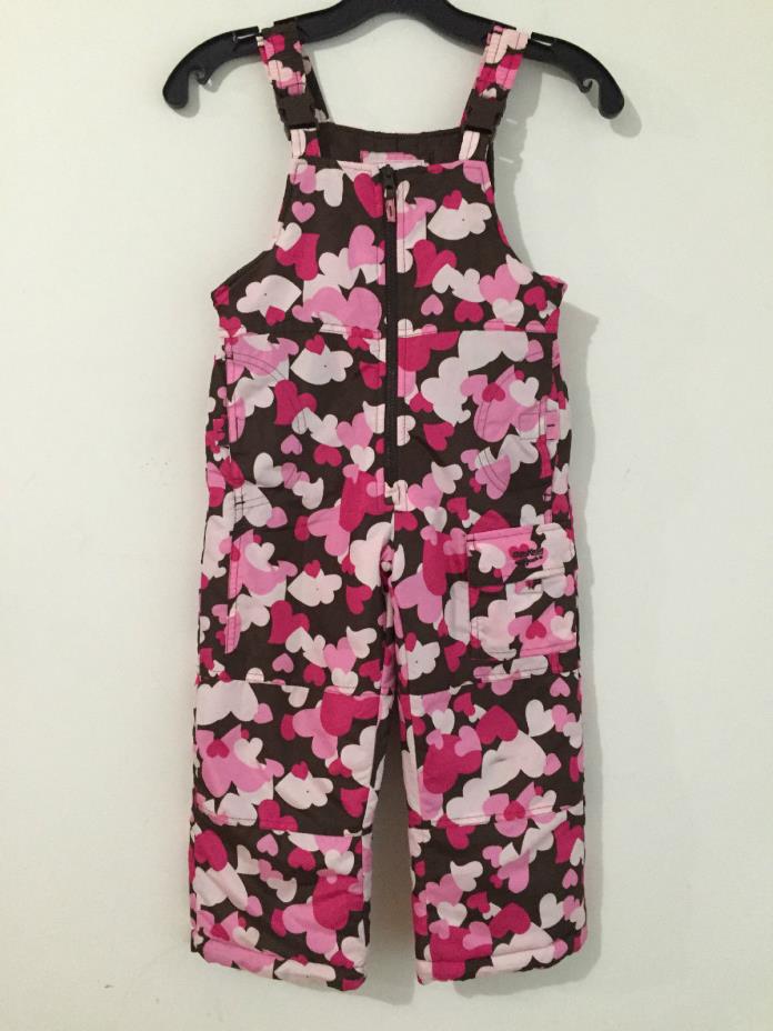 OshKosh B'Gosh Bib Overall Snow Pants Brown Pink Fuchsia Floral Girls Size 4