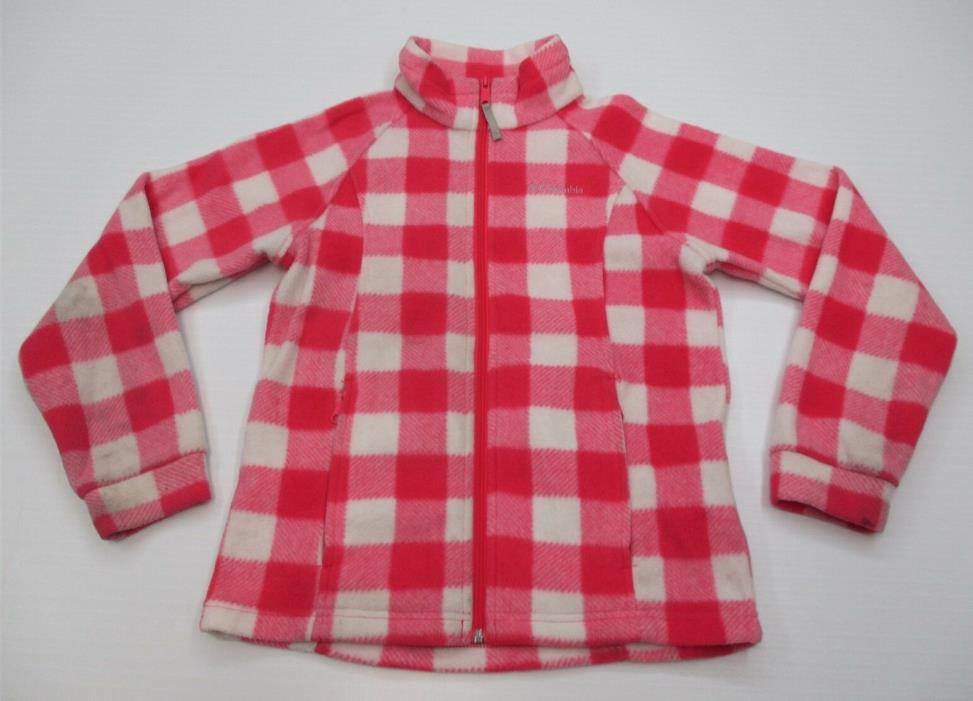 COLUMBIA L1974 Youth Girl Size 10/12 Check Print Pink/White Fleece Ridge Jacket