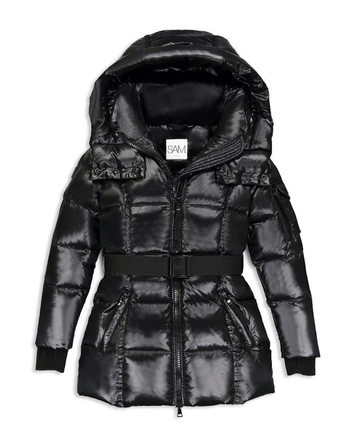 SAM. NY Girls' Soho Belted Puffer Jacket , Big Kids, Size 12 Jet Black NWT