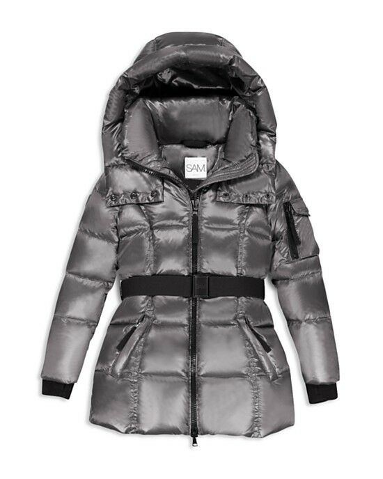 SAM. New York Girls' Soho Belted Puffer Jacket Big Kids, Size 12 ANTHRACITE Gray