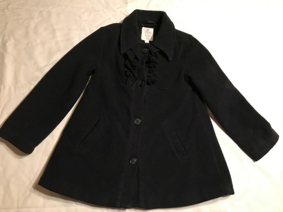 Girl's Black Fleece Dress Coat, The Children's Place Size 5/6 Small