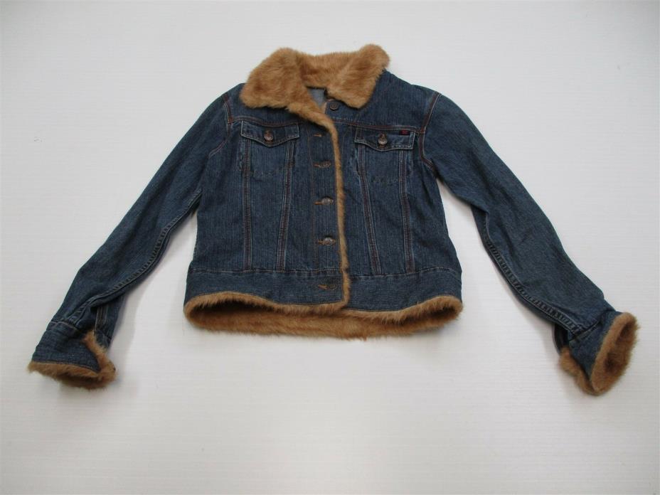 EZEKIEL K2764 Youth Girl's Size S Button Front Faux Fur Dark Wash Jean Jacket
