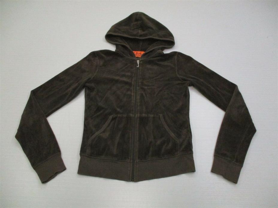 JUICY COUTURE K3074 Youth Girl Size S Full Zip Classic Brown Velour Track Hoodie