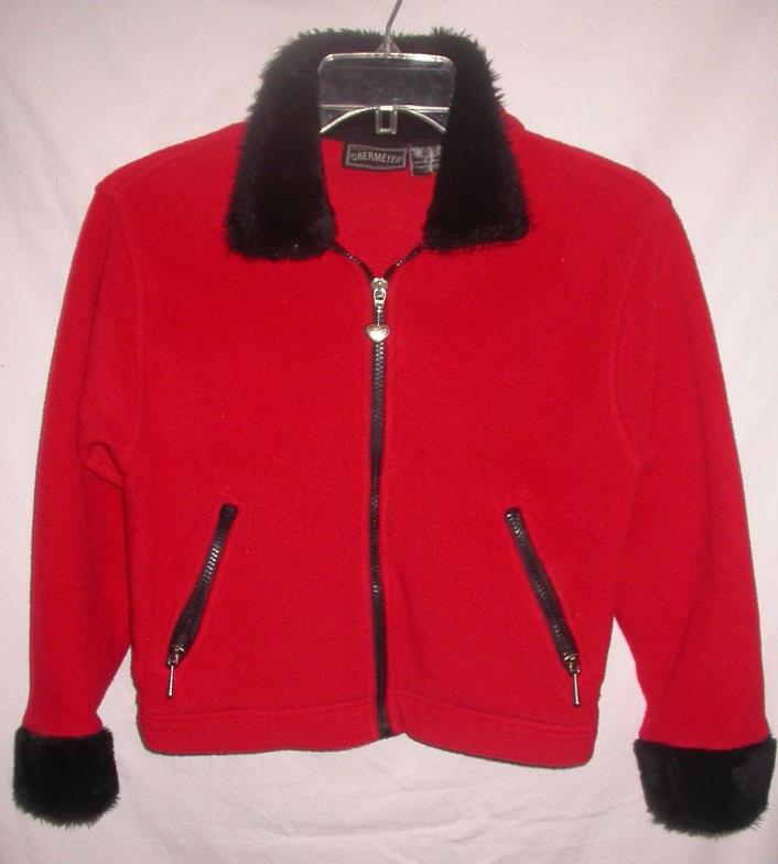 Girls OBERMEYER Red Fleece Jacket Fun Fur Collar & Cuffs Size Medium 33