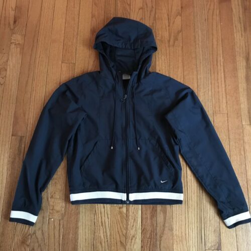 Nike Childrens Sz M Zip Front Jacket With Drawstring Hood Navy