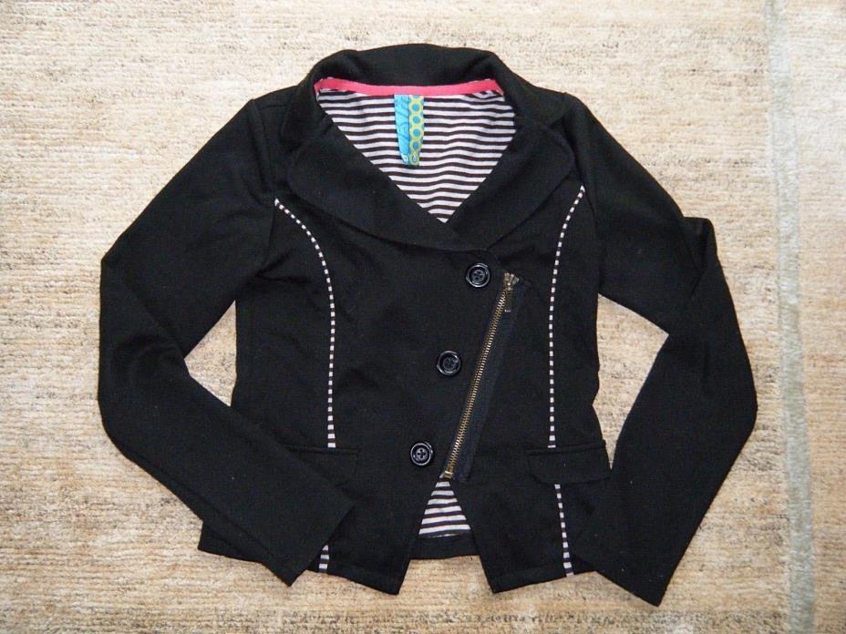 Boutique BLU Jacket Blazer sz 8-10 Black Zebra Zipper Asymmetrical EUC