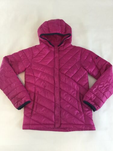 Columbia Girls Puffer Jacket Coat Medium 10/12 Fuchsia Pink Hooded Full Zip