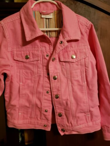 Hanna Andersson Girls Pink Denim Jacket Size 130 US 8 Snap Buttons