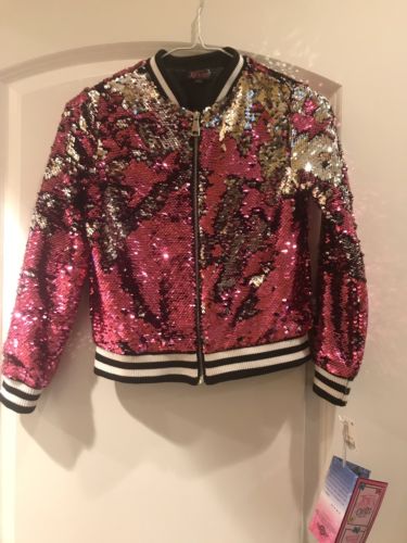 NEW WITH TAGS JOJO'S SIWA PINK/SILVER FLIP SEQUIN JACKET CHILD 7/8