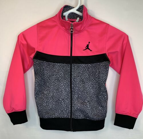Nike Air Jordan Girls Youth Medium M 5-6 Yrs Full Zip Track Jacket Pink Gray