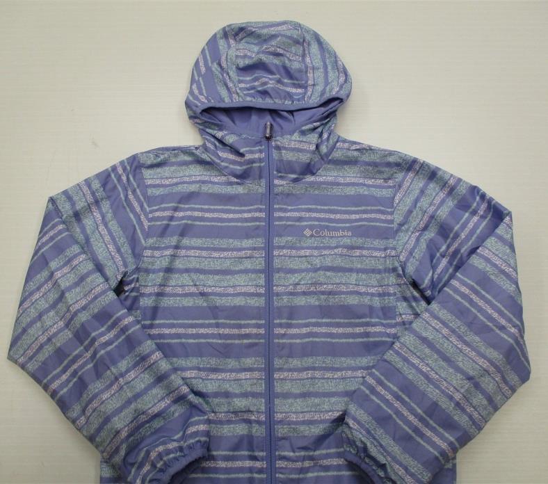 COLUMBIA #K897 Boy's Size M Lightweight Omni-Wick Striped Purple Rain Jacket